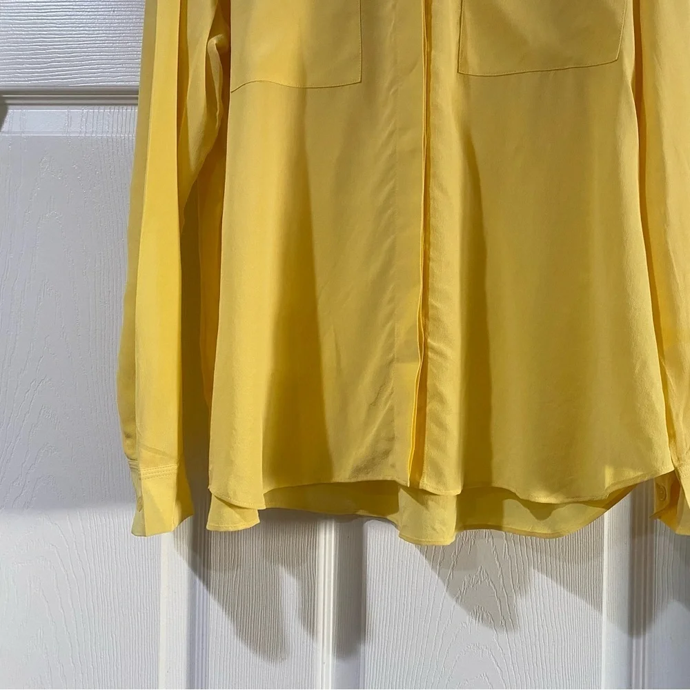 Lafayette 148 100% Silk Button Front Blouse Long Sleeve Relaxed Fit Yellow Large - Picture 2 of 10